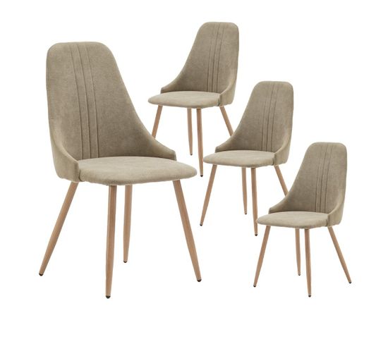 Lot De 4 Chaises Tissu Vert 3 Lignes Surpiquées Pieds Métal Effet Bois - Micat