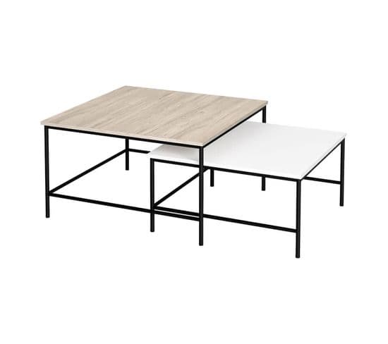 Duo De Tables Basses Carrées Gigognes Effet Chêne Sonoma Et Bois Noir - Magga