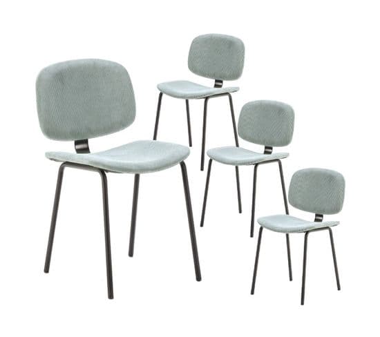 Lot De 4 Chaises En Velours Côtelé Vert D'eau Piétement Métal Noir - Gary