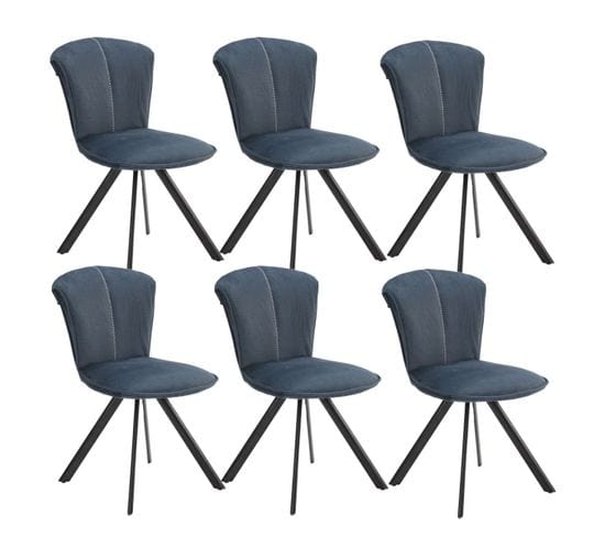 Lot De 6 Chaises Tissu Bleu Foncé Surpiqué Pieds Métal Noir - Prestia