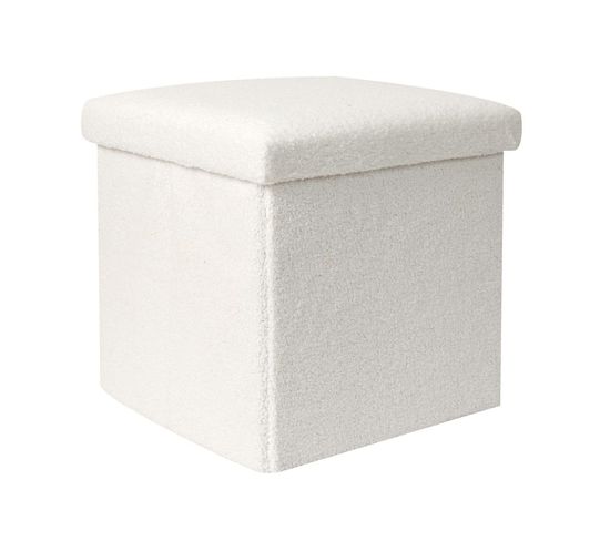 Coffre Pouf Pliable Blanc Tissu Bouclettes - Floki