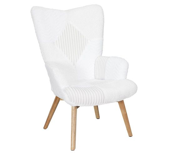 Fauteuil Imitation Laine Motif Patchwork Blanc - Rohan