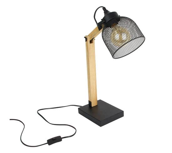 Lampe À Poser Orientable En Pin Abat-jour Grillage Métal Noir - Mago