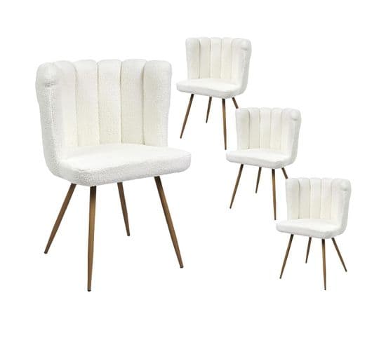 Lot De 4 Fauteuils Blanc Tissu Bouclettes - Fjard