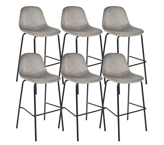 Lot De 6 Tabourets De Bar En Velours Côtelé Gris - Konae