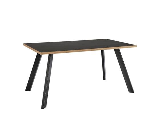 Table De Repas 160cm Effet Bois Noir Et Clair Piétement Evasé Métal Noir - Calax