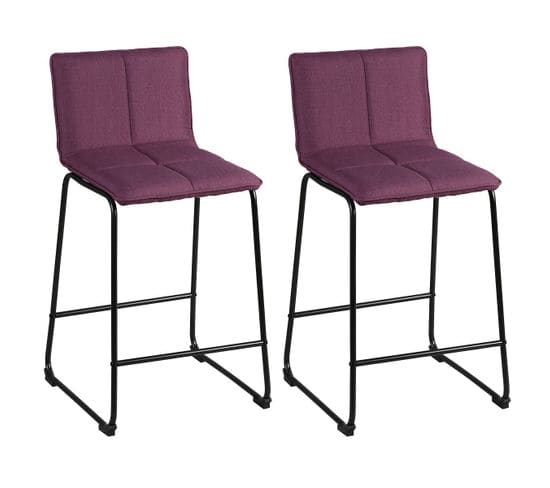 Lot De 2 Tabourets De Bar Tissu Violet - Teodore