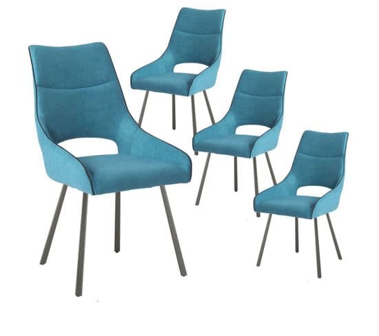 Lot De 4 Chaises Tissu Coloris Bleu - Amado