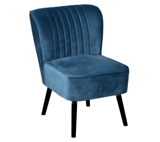 Fauteuil Bleu Canard Piètement Laqué Noir - Matila