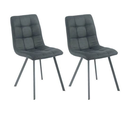 Lot De 2 Chaises Matelassées Grises Piètement Gris Mat - Moa