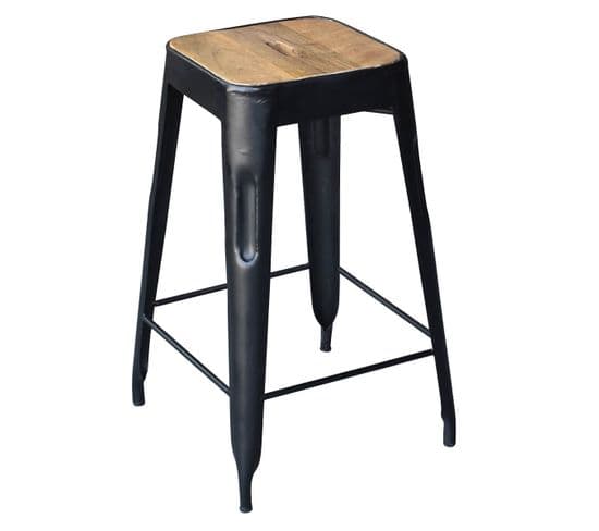 Tabouret Industriel Bois Et Acier H64cm - Steve