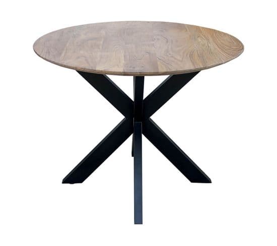 Table De Repas Ronde Bois Et Acier Noir Mat - Myriam