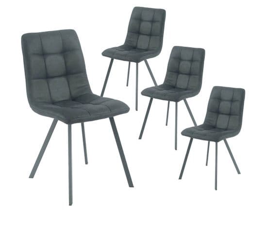 Lot De 4 Chaises Matelassées Grises Piètement Gris Mat - Moa