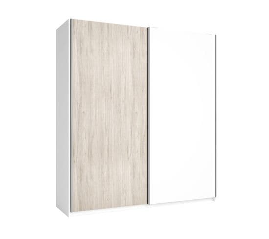 Armoire Penderie 2 Portes Coulissantes Effet Chêne Clair Et Blanc Mat - Ilona