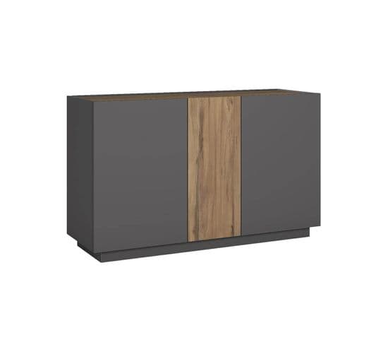 Buffet Bas 3 Portes Coloris Gris Anthracite Et Effet Noyer - Paneia Dark