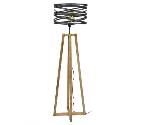 Lampadaire Moderne Effet Ruban Pieds Bois Naturel Ralf