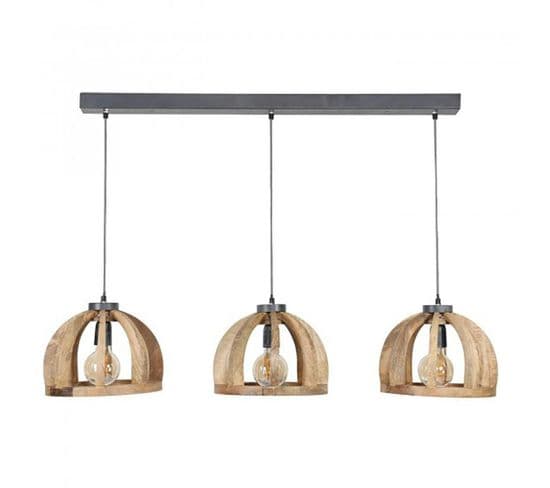 Suspension Contemporaine 3 Lampes Ajourées Bois De Manguier Lucknow