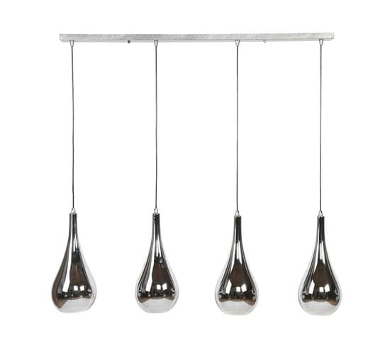 Suspension Moderne 4 Lampes Gouttes Verre Chromé Ralf