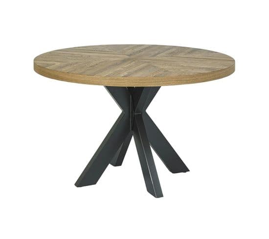 Table à Manger Ronde En Marqueterie De Chêne 120 Cm Finition Bois Naturel Arlington 2