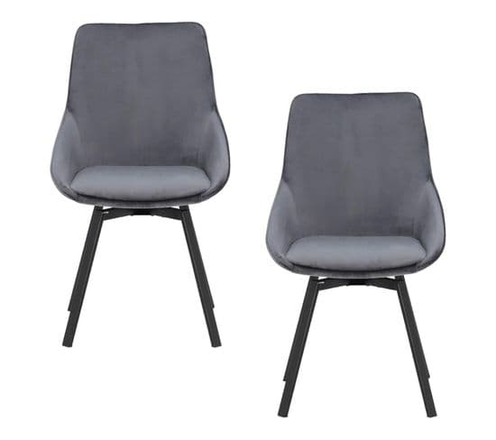 Chaise Pivotante Moderne En Velours Gris Oka (lot De 2)