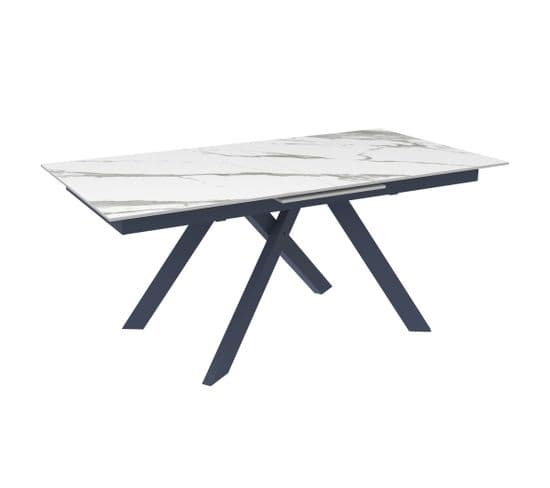 Table Céramique Extensible Blanche Marbrée 170-214 Cm Ottawa