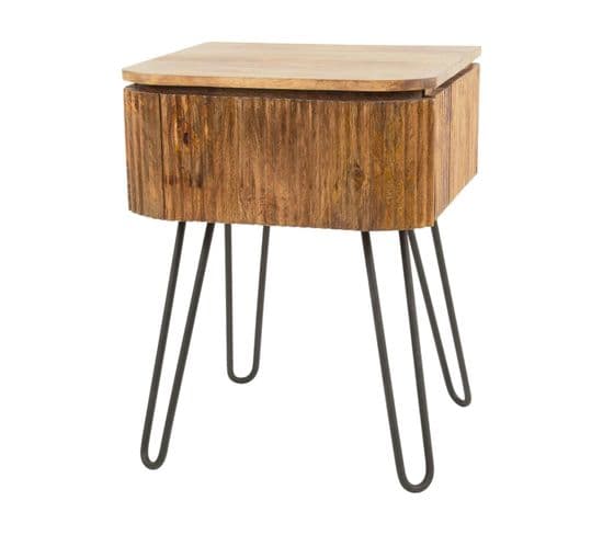 Table De Chevet En Bois De Manguier Motif Baguette Avec Pieds Épingle Delhi