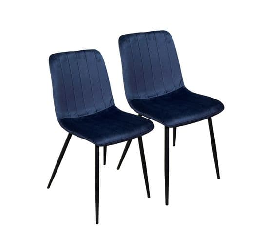 Chaise à Rayures Velours Bleu Foncé (lot De 2) Malang