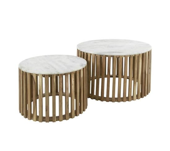 Table Basse En Marbre Blanc Et Bois De Manguier (lot De 2) Delhi