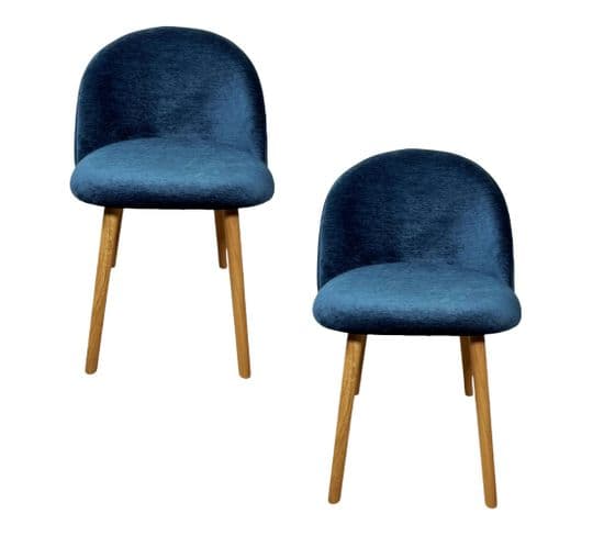 Chaise Scandinave En Bois Et Velours Bleu (lot De 2) Etna