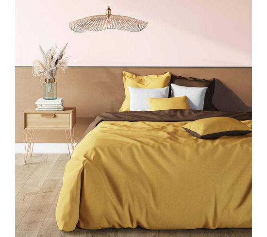 Housse De Couette Coton Bicolore Tertio®  Curry / Chocolat -260 X 240