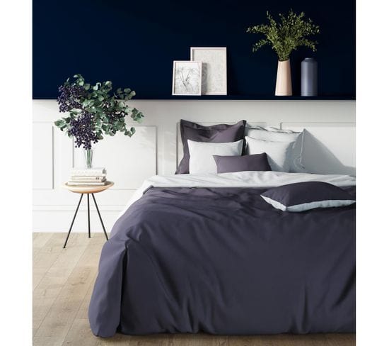 Housse De Couette Coton Bicolore Tertio®  Bleu Indigo / Blanc -140 X 200