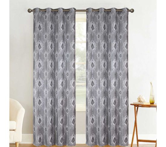 Paire De Rideaux Tamisants Baroque - 140 X 260 Cm - Gris