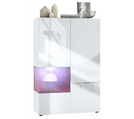 Vitrine Blanc Mat Et Brillant Insertion Bordeaux Laquée  (lxhxp) : 91,5 X 136,5 X 37 Cm + LED Blanc