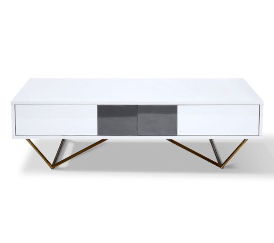 Table Basse Laqué/acier Jazz - Blanc/gris/gold - Blanc