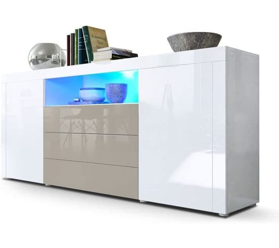 Buffet Blanc Et Gris Sable Brillant  (hxlxp) : 72 X 167 X 35cm Avec L'éclairage LED