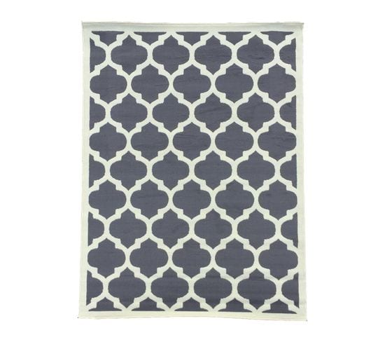 Tapis Salle à Manger 200x290 Tissé Gris Rectangle Motif Géométrique Af1 Style