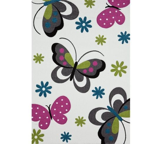 Tapis Chambre 200x290 Tissé Crème Rectangle Motif Animaux Buterfly