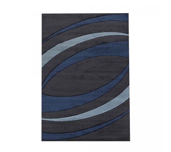 Tapis Salon 80x150 Relax O Noir, Bleu Ciel, Bleu