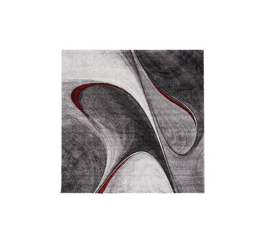 Tapis Carré 160x160 Rouge Et Gris Motif Géométrique Pour Salon Et Chambre