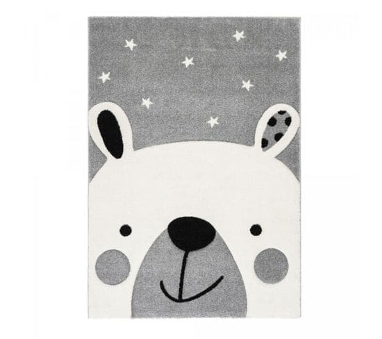 Tapis Enfant 120x170 Rectangle Tissé Gris Et Blanc Oursim