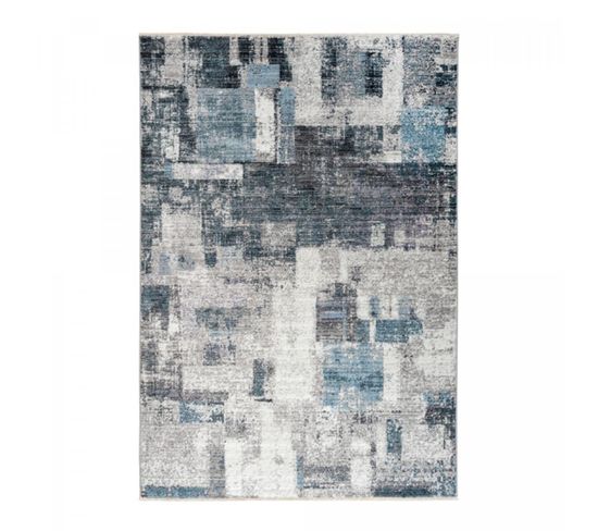 Tapis Chambre 120x170 Tissé Bleu Et Beige Rectangle Motif Abstrait Medalle