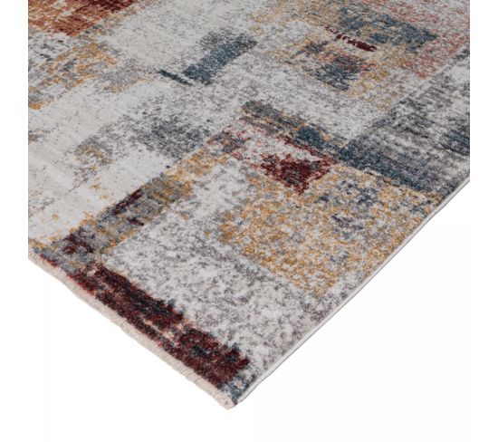 Tapis Entrée 80x150 Tissé Bleu Et Beige Rectangle Motif Abstrait Medalle