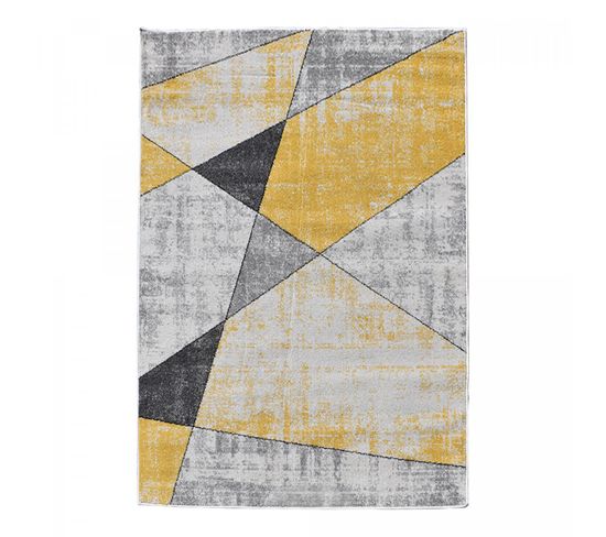 Tapis Salon 200x280 Tissé Jaune Et Gris Rectangle Motif Géométrique Rosaline