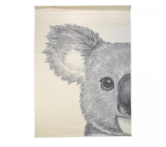 Tapis Enfant 120x170 Rectangle Tissé Crème Motif Animaux Af1 Koala