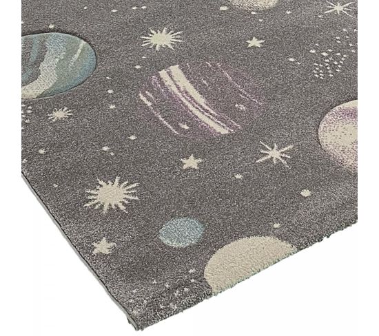 Tapis Enfant 160x230 Rectangle Tissé Gris Et Crème Planetkids