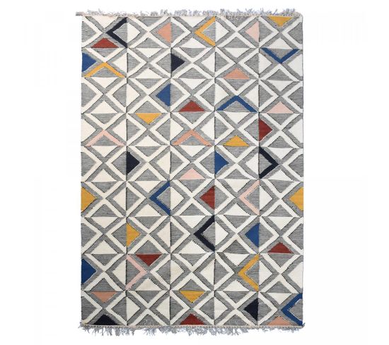 Tapis Kilim 200x290 Multilo Gris, Blanc, Jaune, Rouge, Bleu, Orange