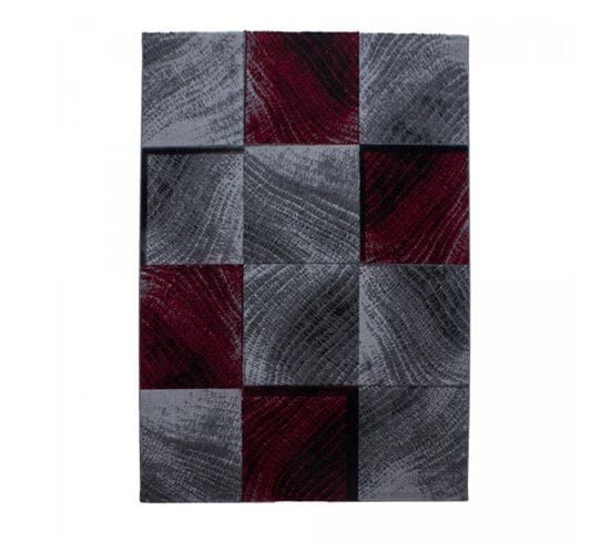 Tapis Entrée 80x150 Tissé Rouge Et Gris Rectangle Motif Géométrique Sipur