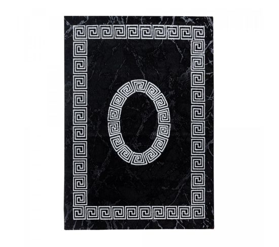 Tapis Entrée 80x150 Tissé Noir Et Blanc Rectangle Motif Baroque Sapuri