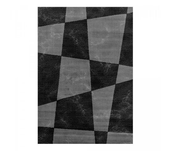 Tapis Salon 160x230 Tissé Noir Et Gris Rectangle Motif Géométrique Boboti