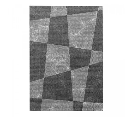 Tapis Salon 160x230 Tissé Gris Clair Et Gris Foncé Rectangle Motif Géométrique